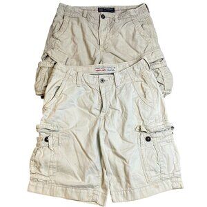 American Eagle Outfitters Mens Cargo Shorts Size 31-32 Lot Of Two Beige Outdoors